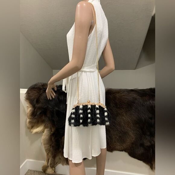 Gorgeous Handmade Real Mink Fur Rhinestone Push-lock Clutch/Wristlet/Crossbody - Picture 5 of 15